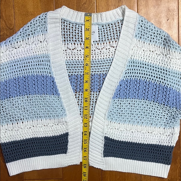 Le Lis Collection Striped Striped Crochet Cardigan Sz M Blue Coastal Boho Cozy - Picture 6 of 9